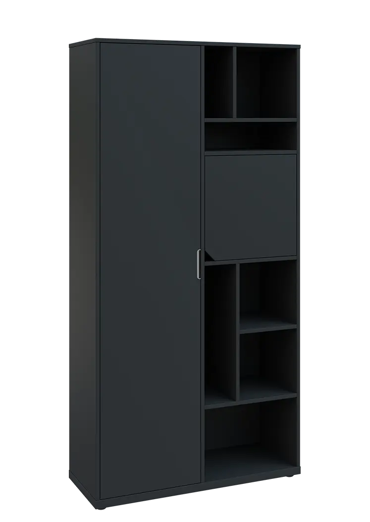 KSR6-83 L skříň šatní, 1x výsuvné ramínko, dvířka, niky, 2053x1022x400 mm, provedení levé, antracit